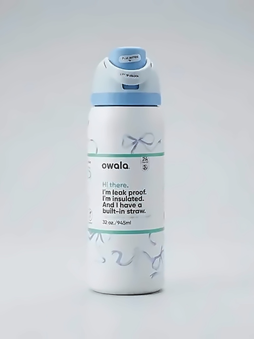 Owala FreeSip 32oz Insulated Stainless Steel Tumbler, Blue Bow Print